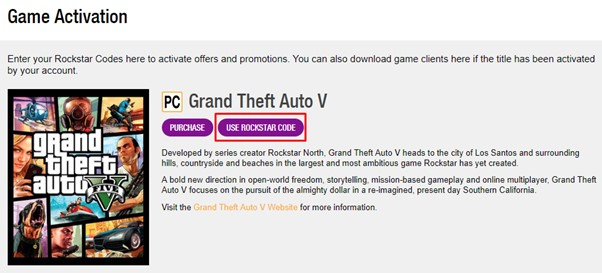 Botón de activación de código Rockstar