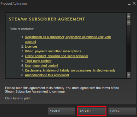 Aceptar términos de Steam